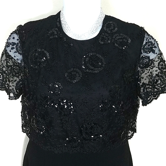 Cocktail dress short sleeve formal sequin circle maxi black lace stretch Small - Picture 2 of 12